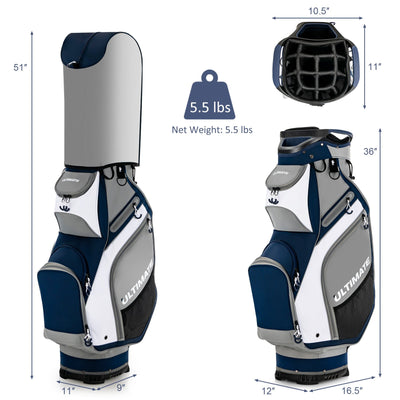 10.5 Inch Golf Stand Bag with 14 Way Dividers and 7 Zippered Pockets-Navy