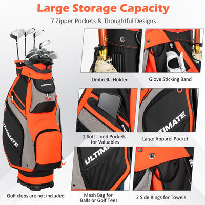 10.5 Inch Golf Stand Bag with 14 Way Dividers and 7 Zippered Pockets-Orange