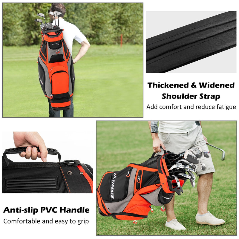 10.5 Inch Golf Stand Bag with 14 Way Dividers and 7 Zippered Pockets-Orange