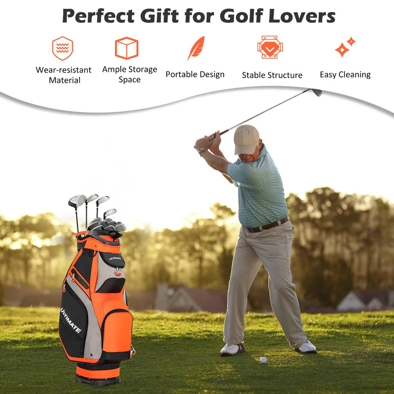 10.5 Inch Golf Stand Bag with 14 Way Dividers and 7 Zippered Pockets-Orange