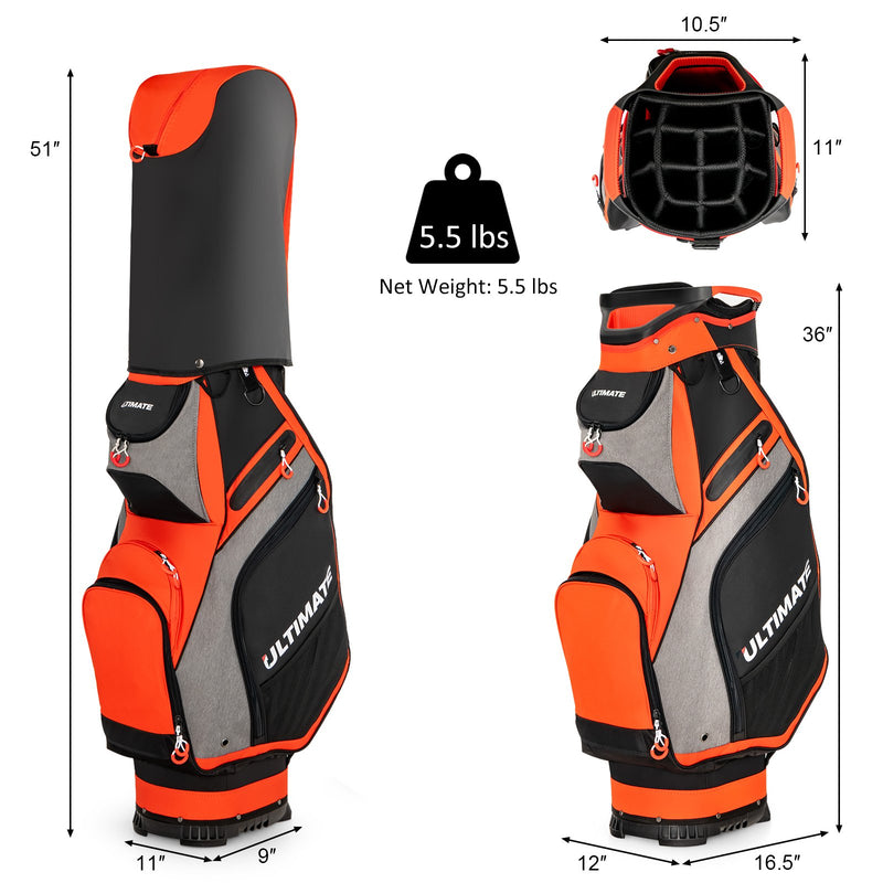 10.5 Inch Golf Stand Bag with 14 Way Dividers and 7 Zippered Pockets-Orange