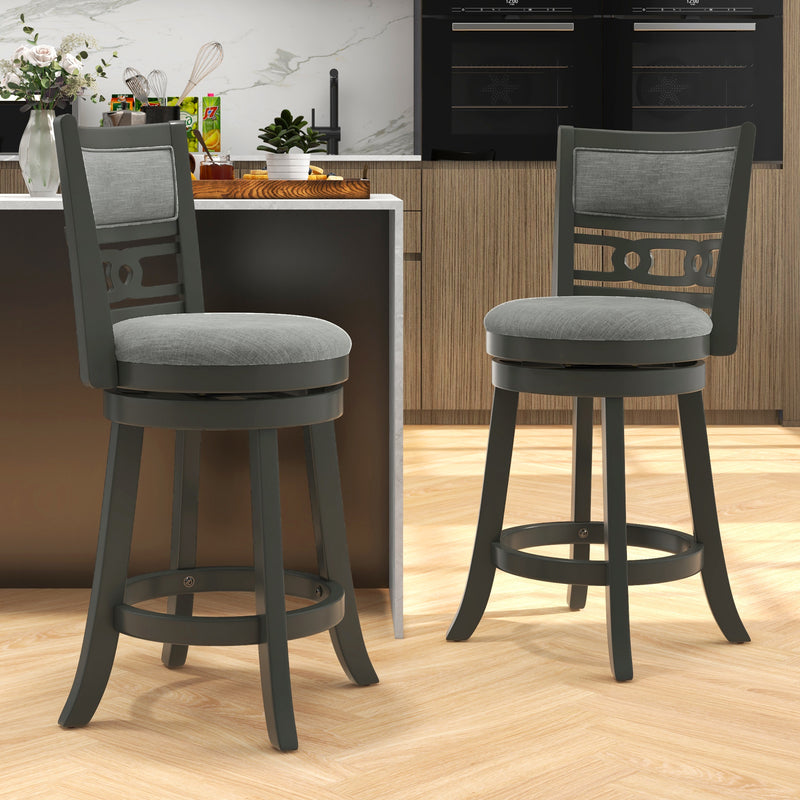 26" Counter Height Bar Chair with Wooden Frame Swivel Seat and Footrest for Pub Bar Restaurant-2 Pack