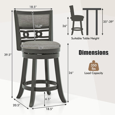 26" Counter Height Bar Chair with Wooden Frame Swivel Seat and Footrest for Pub Bar Restaurant-2 Pack