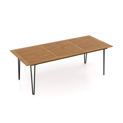 86.5 Inch Rectangular Patio Dining Table for 8 with Acacia Wood Tabletop and Umbrella Hole-86.5 inches