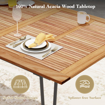 86.5 Inch Rectangular Patio Dining Table for 8 with Acacia Wood Tabletop and Umbrella Hole-86.5 inches