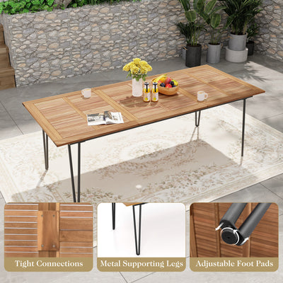 86.5 Inch Rectangular Patio Dining Table for 8 with Acacia Wood Tabletop and Umbrella Hole-86.5 inches