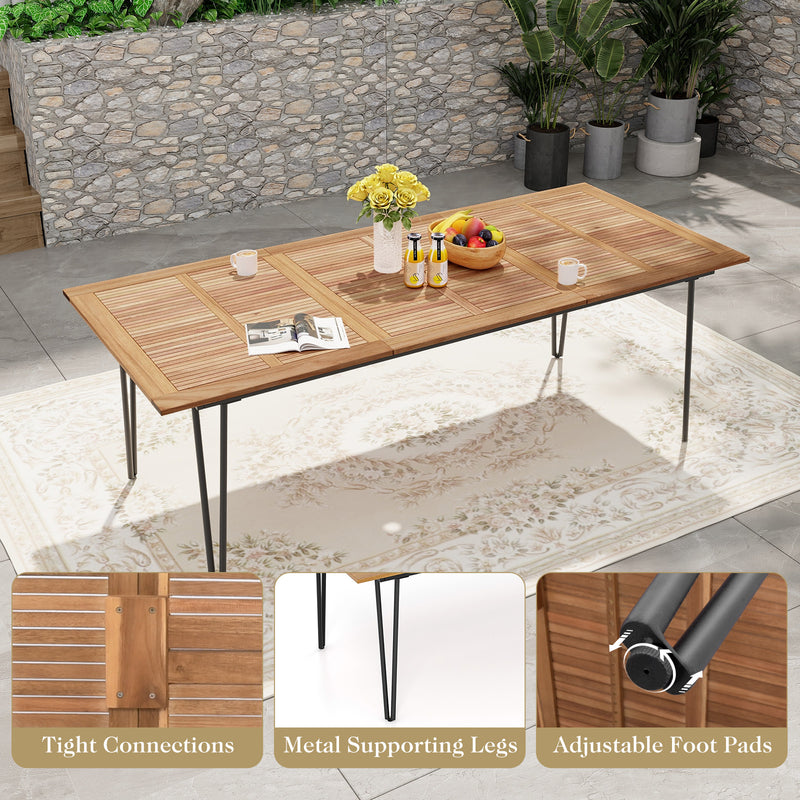 86.5 Inch Rectangular Patio Dining Table for 8 with Acacia Wood Tabletop and Umbrella Hole-86.5 inches