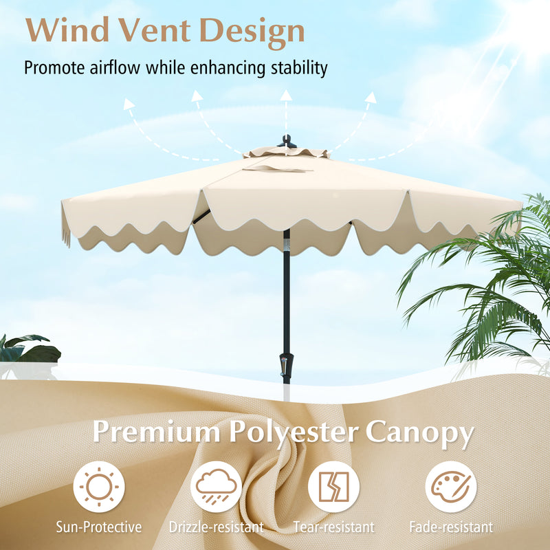 9 Feet Patio Umbrella with Crank Handle and Push Button Tilt-Beige