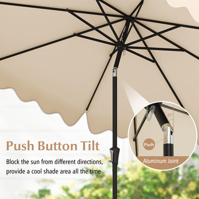 9 Feet Patio Umbrella with Crank Handle and Push Button Tilt-Beige