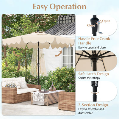 9 Feet Patio Umbrella with Crank Handle and Push Button Tilt-Beige