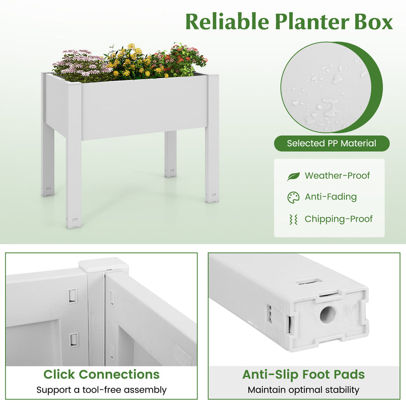 53L Raised Bed Grow Box Self-Watering Planter Box Stand with Water Level Monitor-White