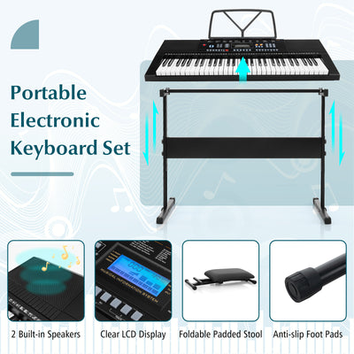 61-Key Electronic Keyboard Piano Starter Set with Stand Bench and Headphones