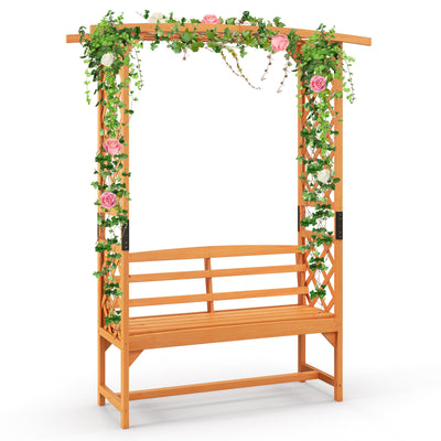 6.5 FT Tall Patio Garden Arbor with Pergola and 2-Seat Bench for Garden Backyard Decoration-Yellow