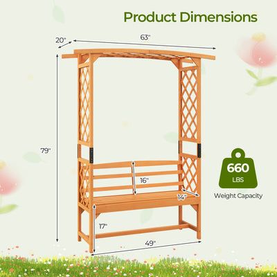 6.5 FT Tall Patio Garden Arbor with Pergola and 2-Seat Bench for Garden Backyard Decoration-Yellow