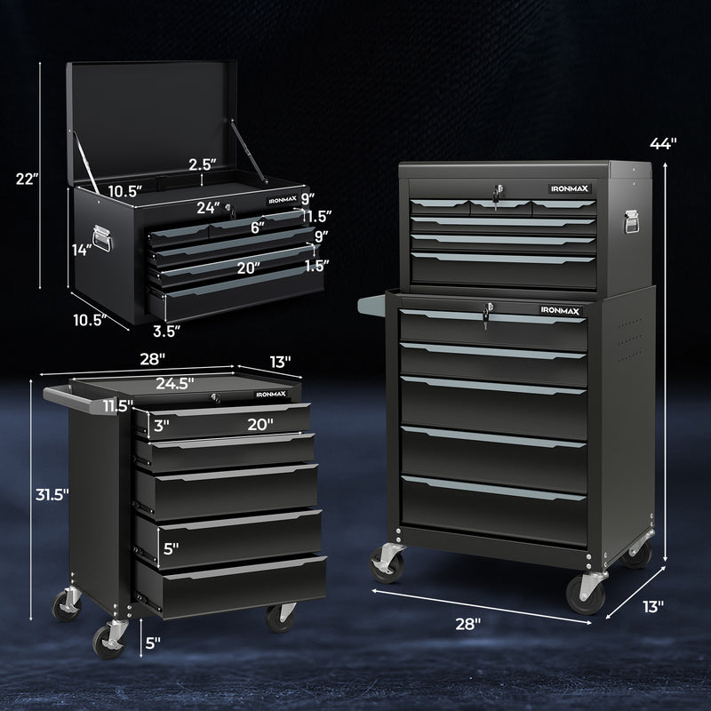 Rolling Steel Tool Chest with Hanging Holes and Central Keyed Locking System for Garage & Repair Shop