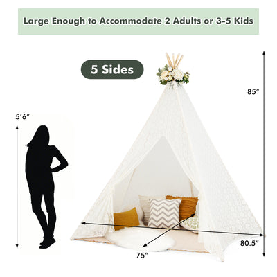 Lace Teepee Tent with Colorful Light Strings for Children