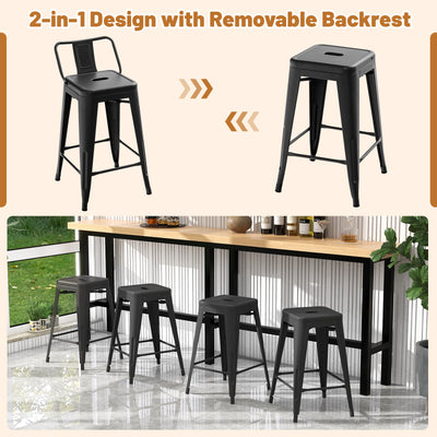 24 Inch Set of 4 Cafe Side Chairs with Rubber Feet and Removable Back-Black