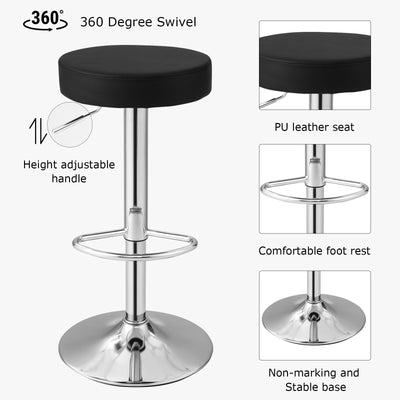 Set of 2 Adjustable Swivel Round Bar Stool  Pub Chairs-Black