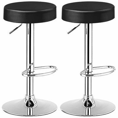 Set of 2 Adjustable Swivel Round Bar Stool  Pub Chairs-Black