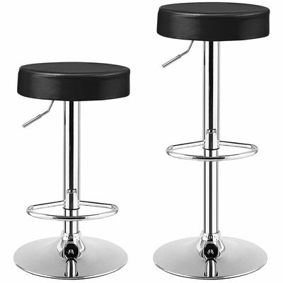 Set of 2 Adjustable Swivel Round Bar Stool  Pub Chairs-Black