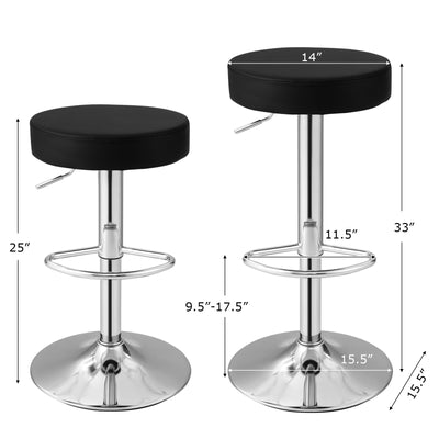 Set of 2 Adjustable Swivel Round Bar Stool  Pub Chairs-Black