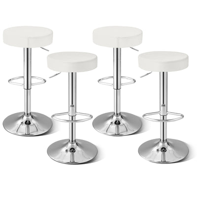 Set of 2 Adjustable Round PU Leather Swivel Barstool with Chrome Footrest-White