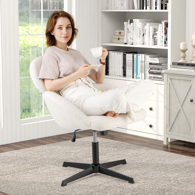 Swivel Cross Legged Chair with Adjustable Height and Rocking Function-White