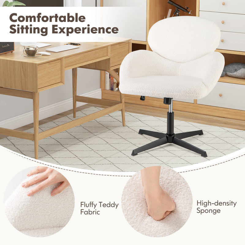 Swivel Cross Legged Chair with Adjustable Height and Rocking Function-White