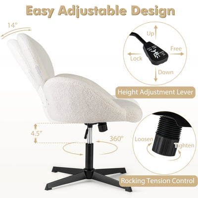 Swivel Cross Legged Chair with Adjustable Height and Rocking Function-White