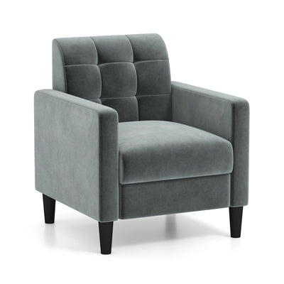 Mid Century Modern Velvet Accent Chair with Tufted Back-Gray