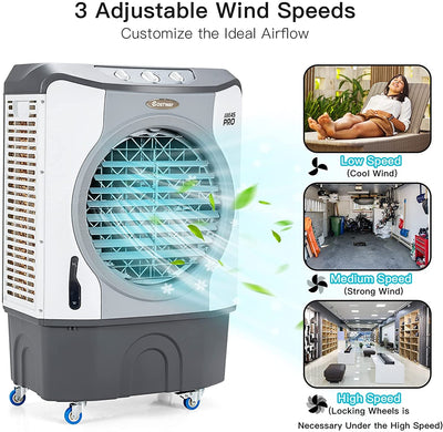 4-in-1 Industrial Evaporative Air Cooler Fan with 12 Gallon Tank and Wheels-Gray