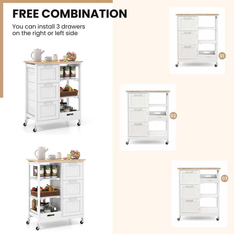 Rolling Kitchen Island Utility Storage Cart-White