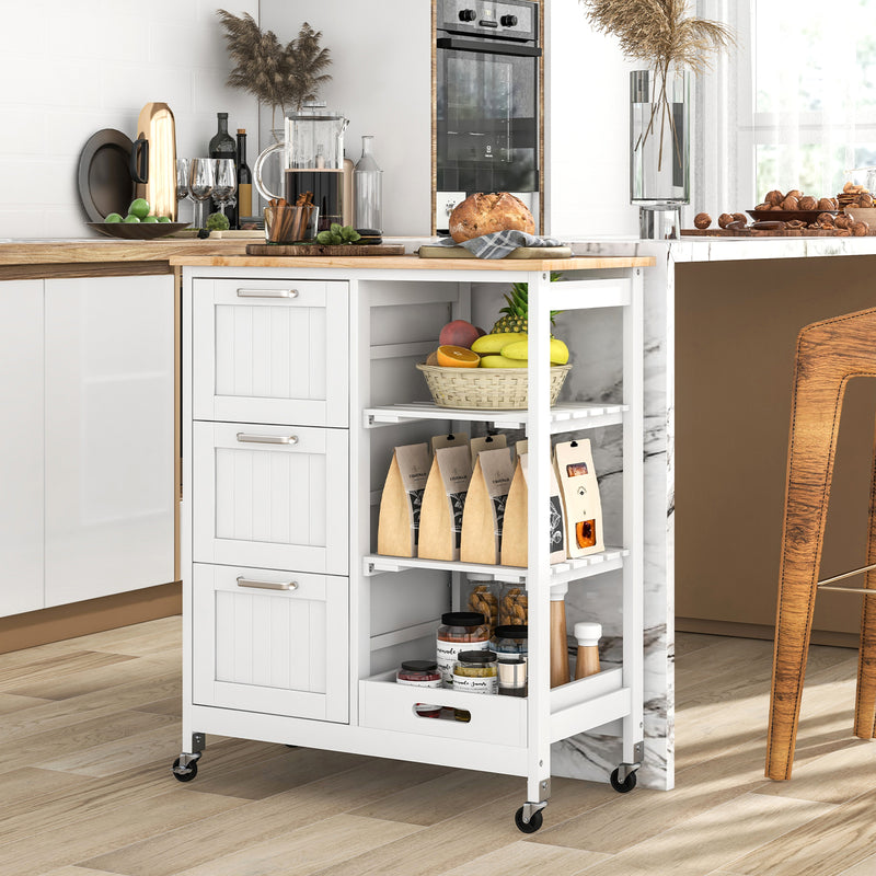 Rolling Kitchen Island Utility Storage Cart-White