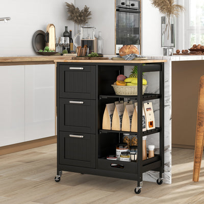 Rolling Kitchen Island Utility Storage Cart with 3 Large Drawers-Black