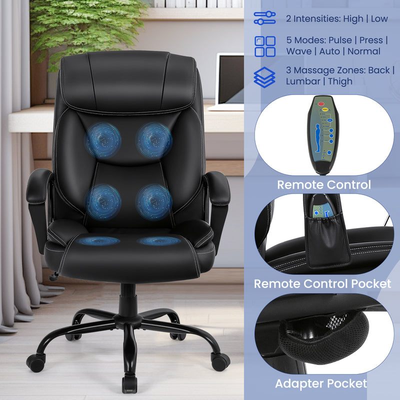 Massage Executive Office Chair with 6 Vibrating Points-Black