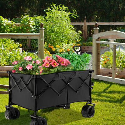 Folding Utility Garden Cart with Wide Wheels and Adjustable Handle-Black