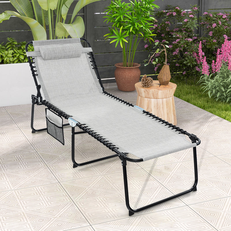 4 Position Folding Lounge Chaise with Adjustable Backrest and Footrest-Gray