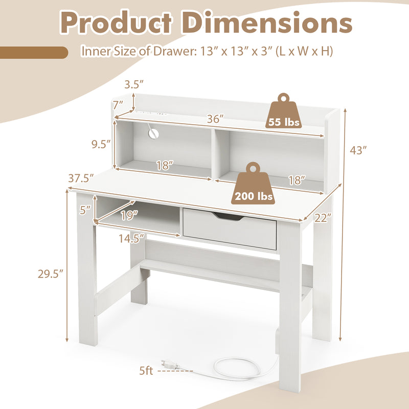 Home Office Computer Desk with Storage Shelves and Drawer Ideal for Working and Studying