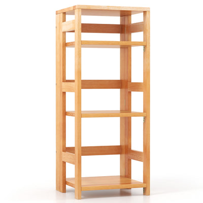 4-Tier Bookshelf Rubber Wood Bookcase with Side Fences for Living Room-14 inches