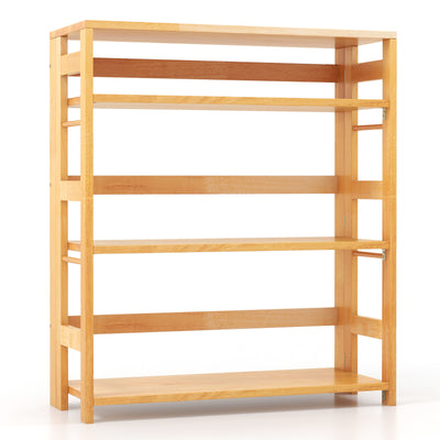 4-Tier Bookshelf Rubber Wood Bookcase with Side Fences for Living Room-29.5 inches