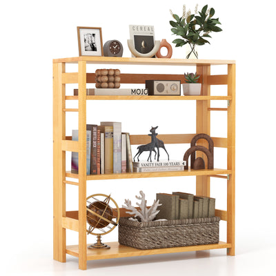 4-Tier Bookshelf Rubber Wood Bookcase with Side Fences for Living Room-29.5 inches