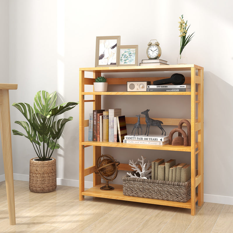 4-Tier Bookshelf Rubber Wood Bookcase with Side Fences for Living Room-29.5 inches