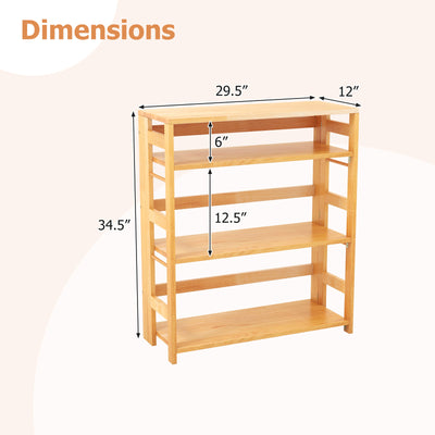 4-Tier Bookshelf Rubber Wood Bookcase with Side Fences for Living Room-29.5 inches