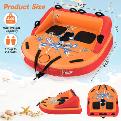 2 Person Water Sport Inflatable Towable Tubes for Boating-Orange