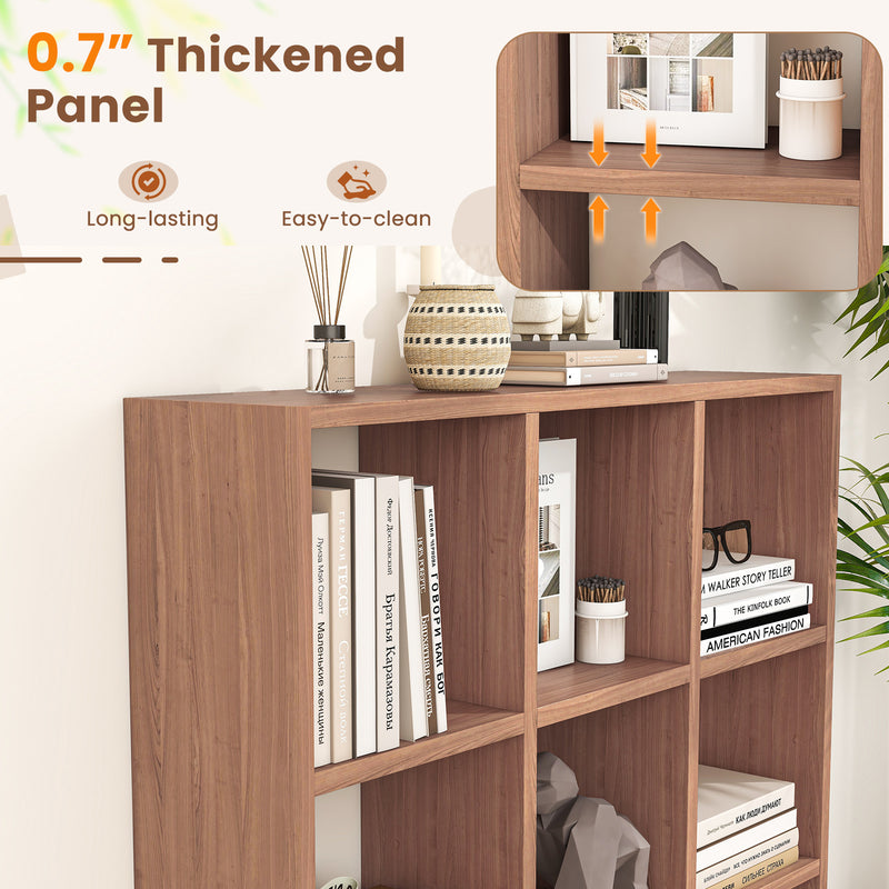 9-Cube Bookcase with 6 Removable Shelves and Raised Support Feet-Brown