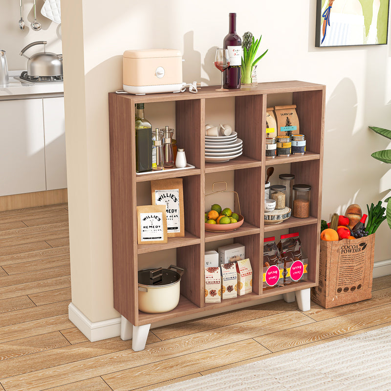 9-Cube Bookcase with 6 Removable Shelves and Raised Support Feet-Brown