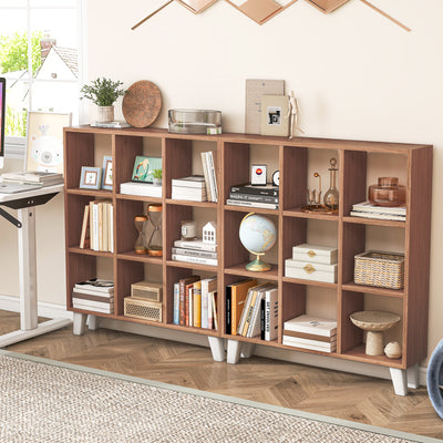 9-Cube Bookcase with 6 Removable Shelves and Raised Support Feet-Brown