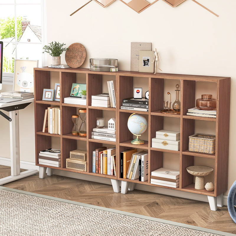 9-Cube Bookcase with 6 Removable Shelves and Raised Support Feet-Brown