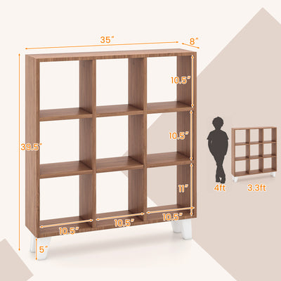 9-Cube Bookcase with 6 Removable Shelves and Raised Support Feet-Brown