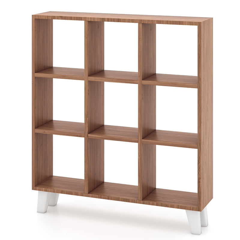 9-Cube Bookcase with 6 Removable Shelves and Raised Support Feet-Brown